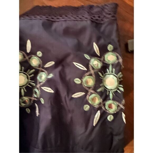 LOFT Petite 0P Black A-Line Skirt Floral Embroidered Boho Chic Cotton Skirt - Picture 3 of 5